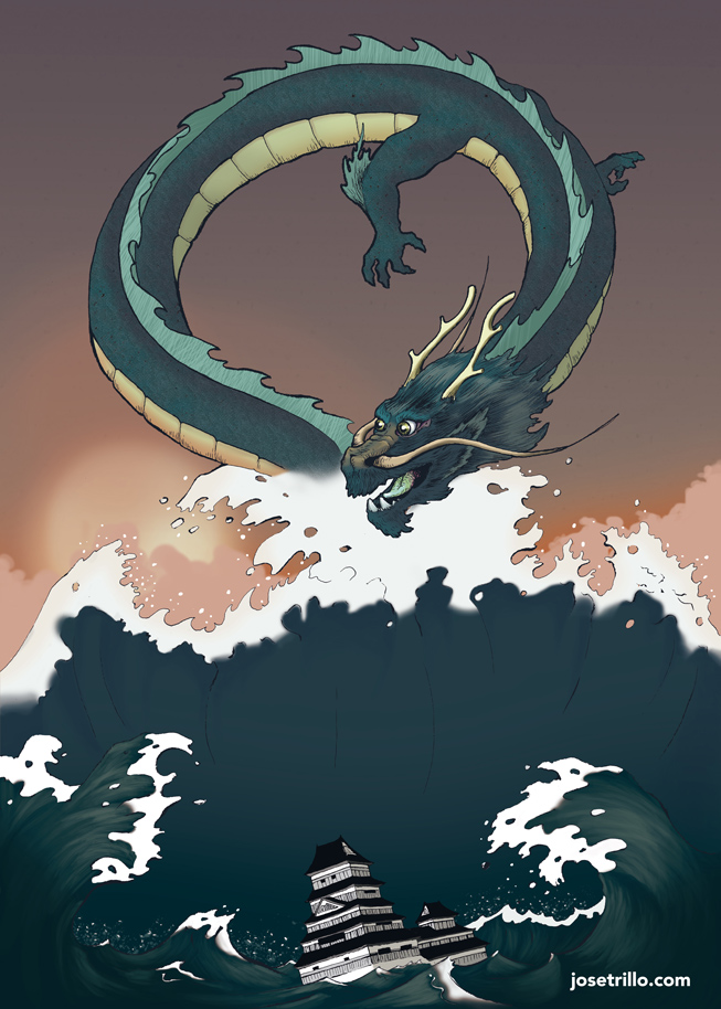 Un tsunami llamado dragón rojo, Ilustración editorial.