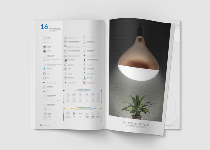 Glosario e imagen interior del catálogo LDV Lighting
